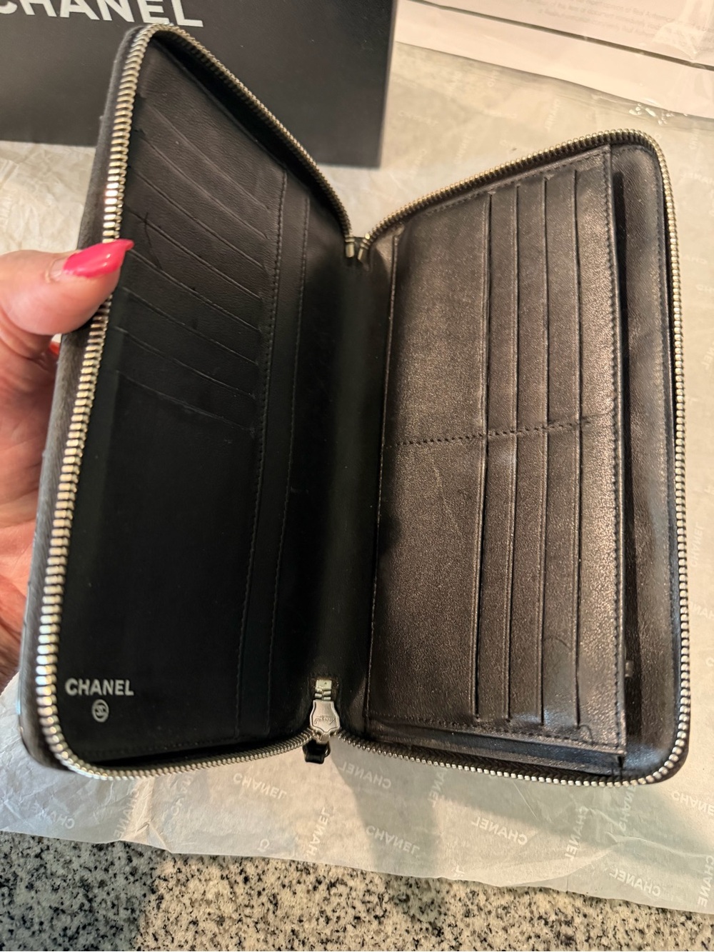 CHANEL Black Quilted Patent Zip-Around Organizer Wallet - Picture 10 of 11